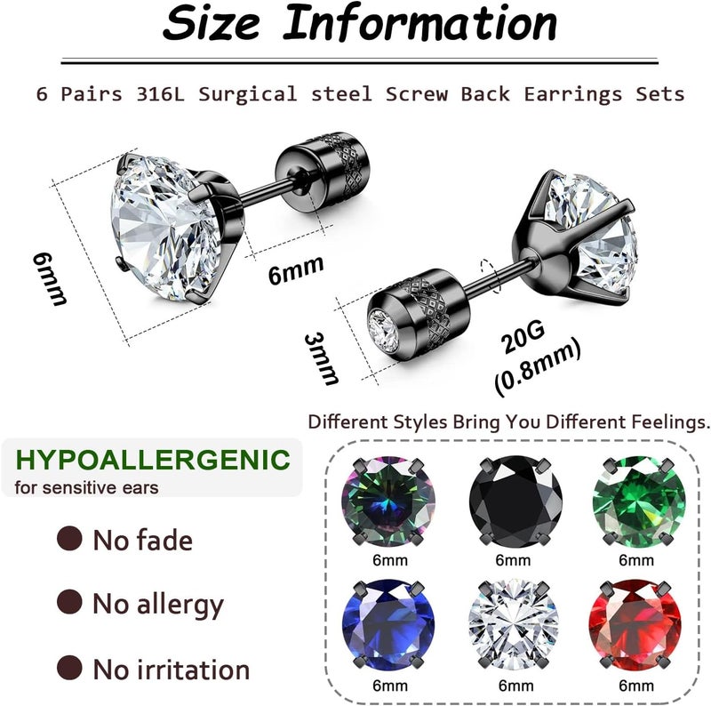 AMASIS Stud Earrings for Women Men, Hypoallergenic Women's 14K Gold Plated 316L Stainless Steel CZ Studs Earrings Simulated Diamond Round Cubic Zirconia Ear Stud Set - Image 2